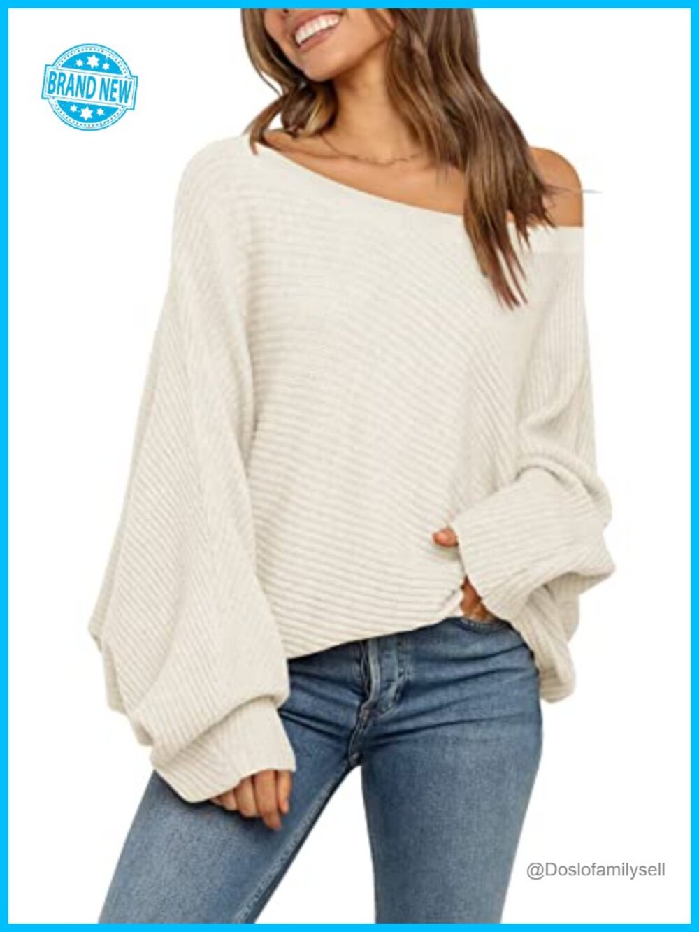 Women's Oversized Off Shoulder Slouchy Knit Sweater Pullover Long Sleeve Top